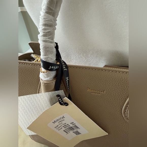 Moncrief Elegant Taupe Italian Leather Handbag, Shoulder Strap, London Designer - Picture 13 of 15